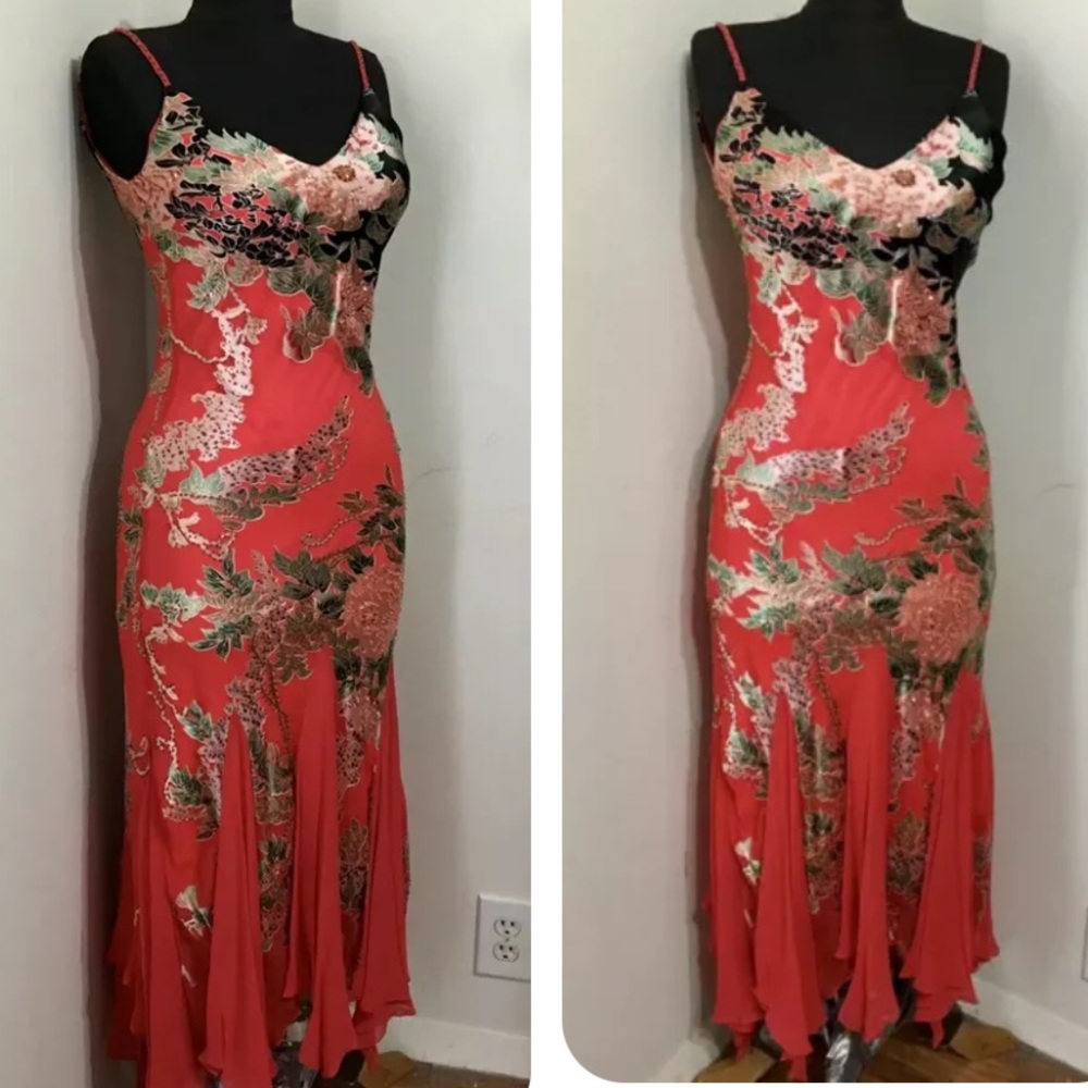 SUE WONG NOCTURNE PRINTED HANDKERCHIEF HEM DRESS SIZE 2